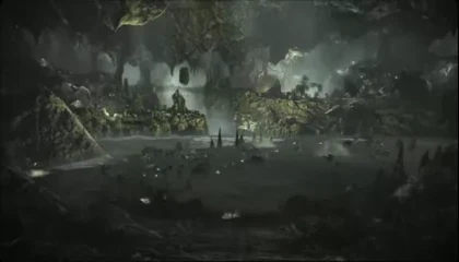 Gears of War 2 cinematic showing soldiers crossing a large, smoke-filled battlefield.